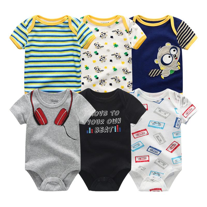 KIDDIEZOOM 6 PCS Newborn Cartoon Onesie Bodysuits Short-sleeved Suits for Babies Boys Baby Girl Clothes