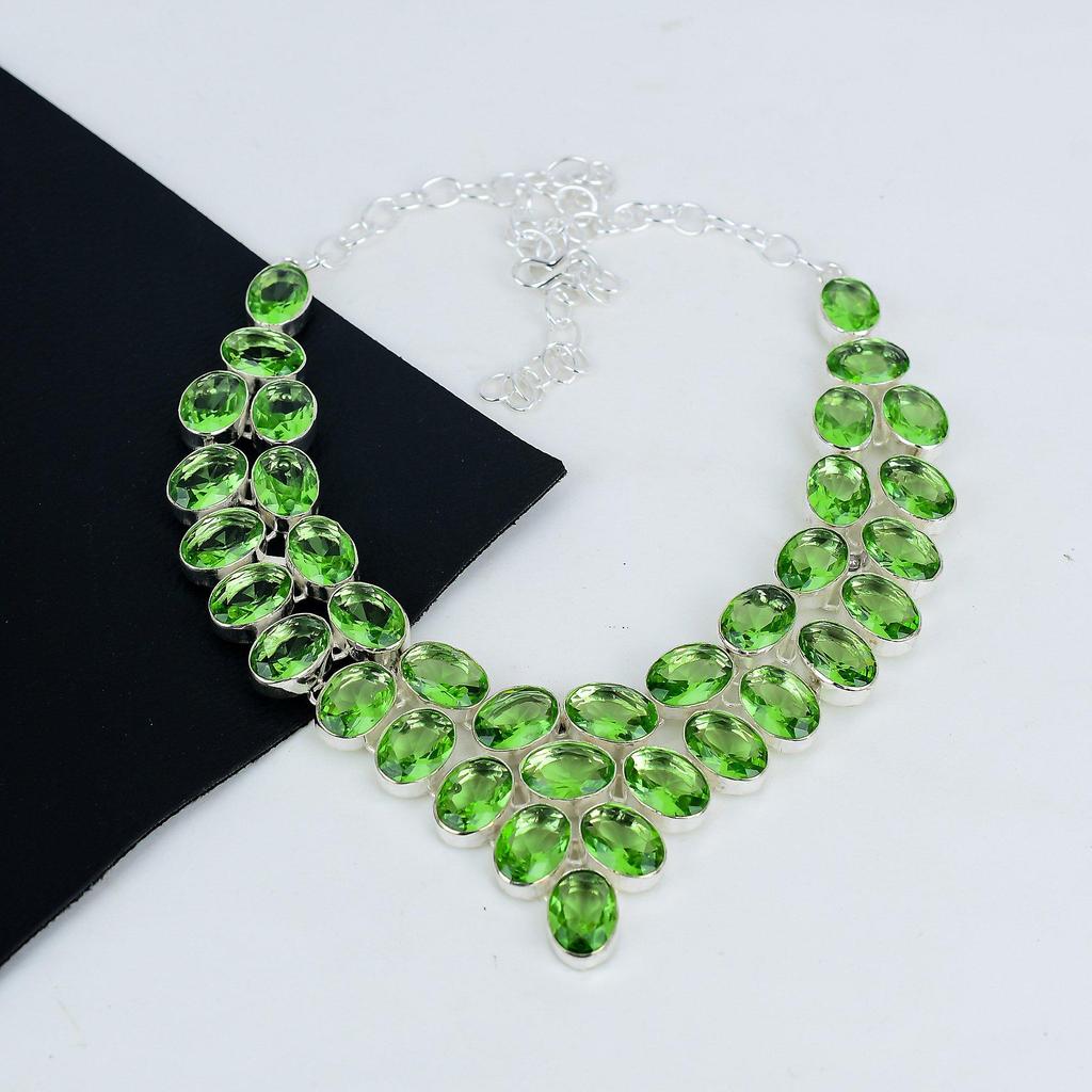 Ожерелье из серебра 925 пробы с зеленым аметистом, серебряное ожерелье с зеленым аметистом для жены, ожерелье унисекс, подарок на вату