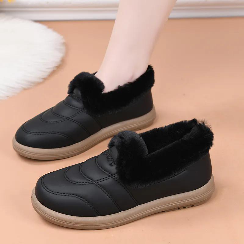 WTEMPO Универсальные однотонные туфли из ПУ с мягкой подошвой, нескользящие, женские, осенне-зимние, большого размера, теплые, плюшевые, повседневные туфли без застежек