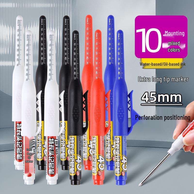 Extra-Long Tip White Oil-Based Marker: Durable, Non-Fading, Deep-Hole Pen for Construction.