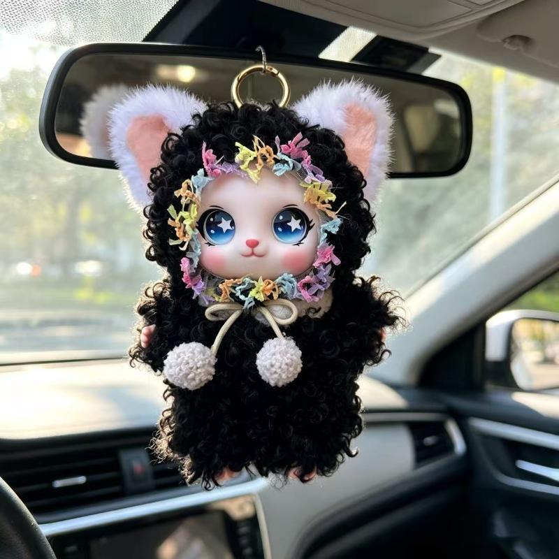 Soft Curly Fur Plush Hanging Ornament Cute Vinyl Face Big Eyes Pendant for Car Bag Key Decor Birthday Gift