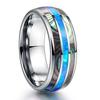 8mm Wide Men's Tungsten Steel Ring with Polished Dome and Three-Groove Inlaid Opal & Abalone Shell