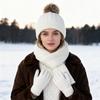 3Pcs/Set Women Winter Hat Scarf Gloves Set Plush Ball Decor Twist Texture Knitting Hat Long Scarf Warm Gloves Set