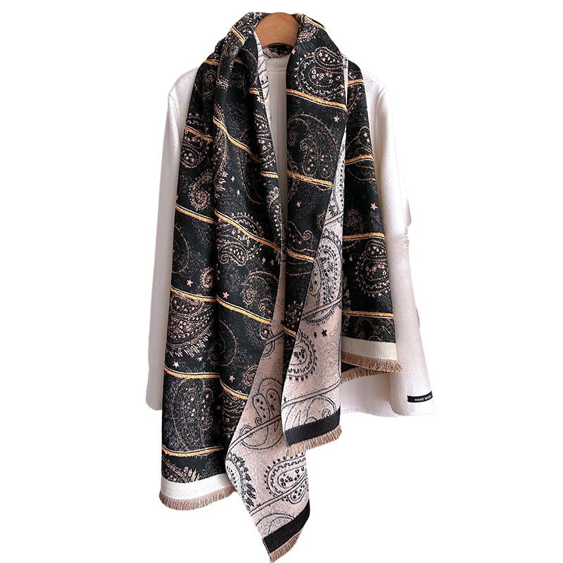 Literary And Retro Style Contrasting Colors, Double-Sided Imitation Cashmere Scarf, Winter High-End Warm Shawl