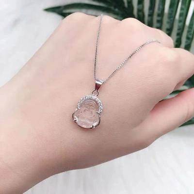 Серебряное ожерелье S925 с маленьким улыбающимся Буддой в виде ключицы, женская национальная мода, новый китайский стиль, белый халцедон, аксессуары для Будды Майтреи