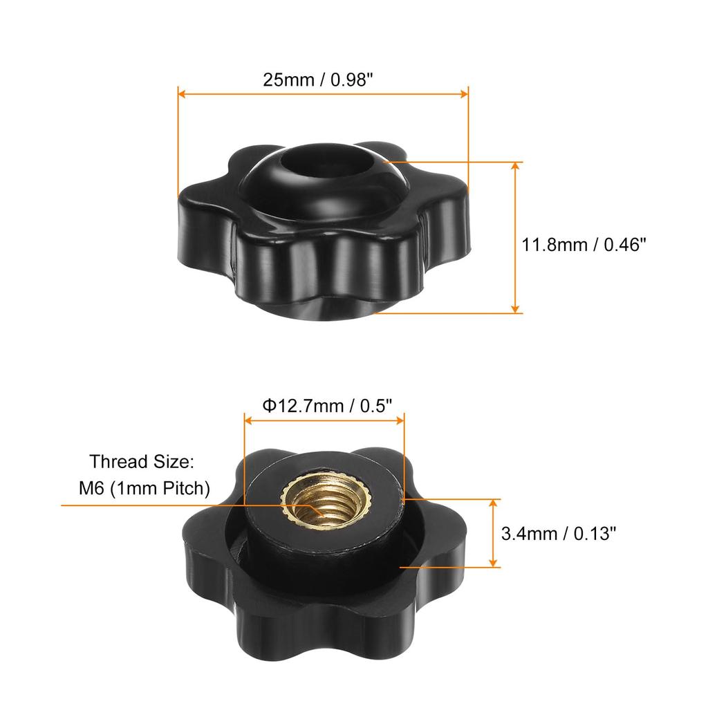 uxcell 10 шт. Ручки-звездочки M6 с внутренней резьбой, головка 25 мм, пластиковые, сквозное отверстие, латунные винты, зажимная ручка, резьбовая ручка, черные