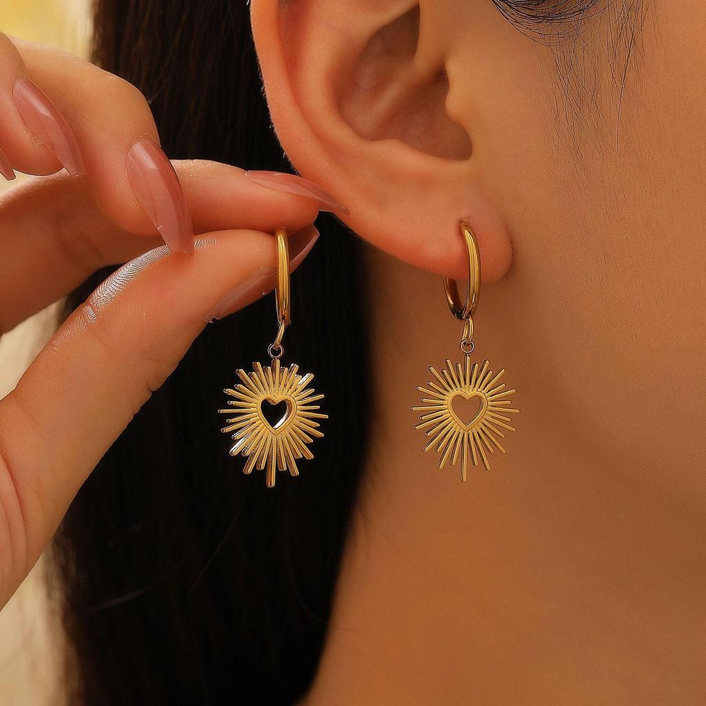 Изысканная Мода Универсальные Минималистичные Геометрические Серьги-Подвески Овальной Формы в Виде Сердца из Нержавеющей Стали для Женщин