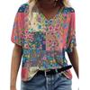 Summer V-neck 3D Flower Colorful Printed Top Fashionable Casual Short Sleeved Women's T-shirts