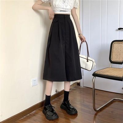 Летние брюки-кюлоты длиной 7/10 в корейском стиле для женщин, с высокой посадкой, свободные, прямого кроя, универсальные повседневные брюки