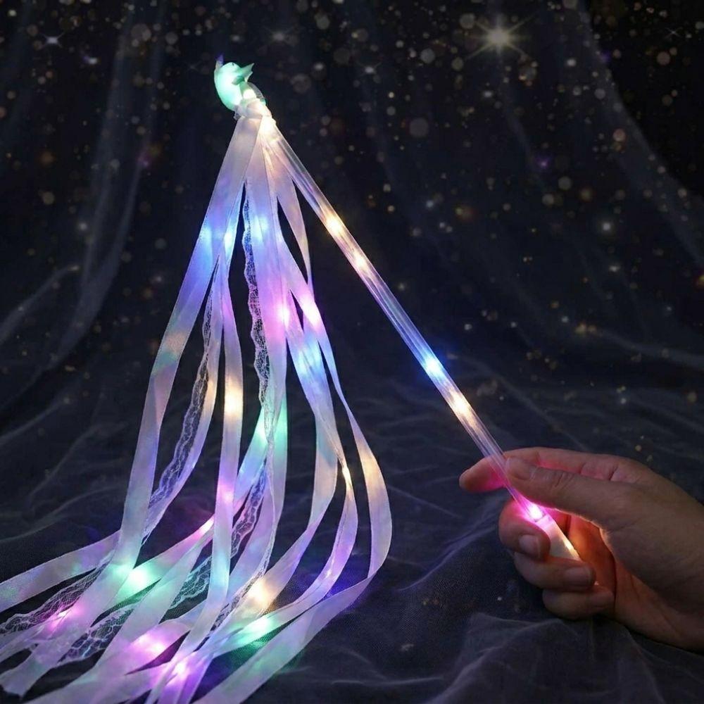 5PCS with Bell Wedding Ribbon Glow Wands Glow Flash Floating Ribbon Wand Photo Prop Wedding Decor
