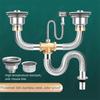 Stainless Steel Sink Drain Pipe Set Single/Double Bowl Easy Install Sewer Replacement Pipe Space Saving Anti Clogging