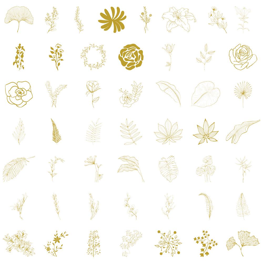 50PCS Golden Elegant Floral Creative Stickers DIY Handmade Materials Phone Cases Laptop Luggage Stickers