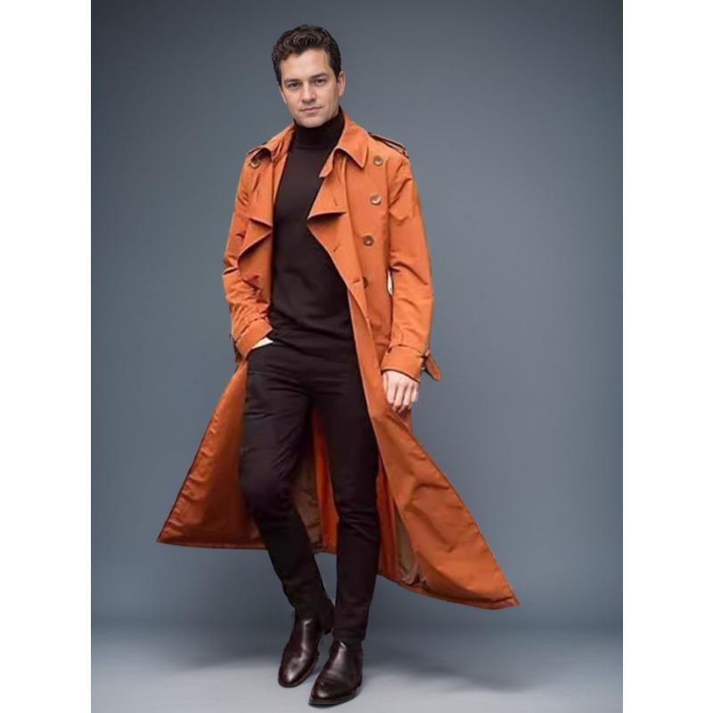 European and American Men's Clothing Plus Long Trench Coat Fashion Casual Jacket