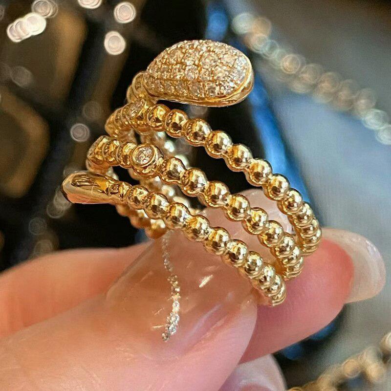 Spiral Bead Ring Women's Snake-shaped Circle Design Niche Jewelry