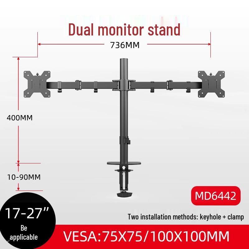 No-Drill Dual Screen Desktop Monitor Stand with Pneumatic Retractable Arm