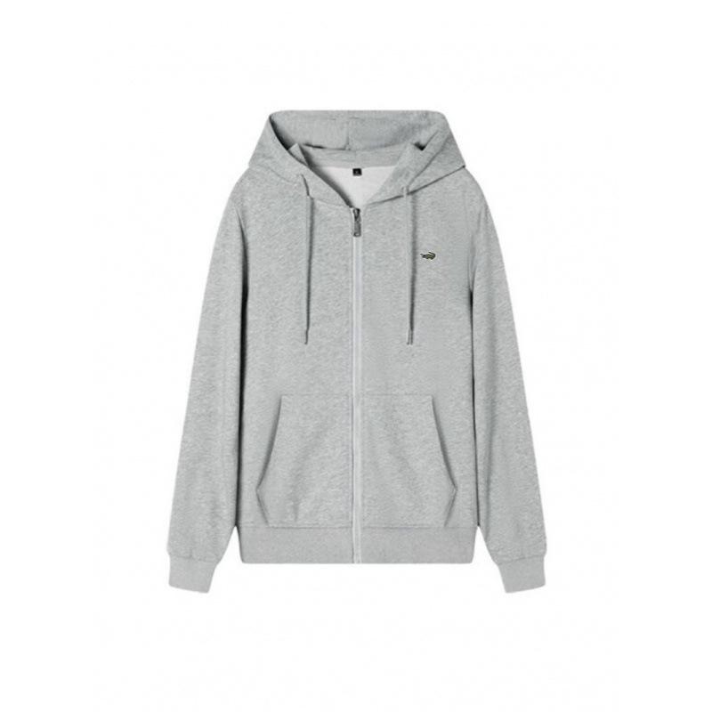 Unisex Cotton Terry Embroidered Fish Zipper Cardigan with Pockets - Loose Fit for Autumn/Winter Sports.