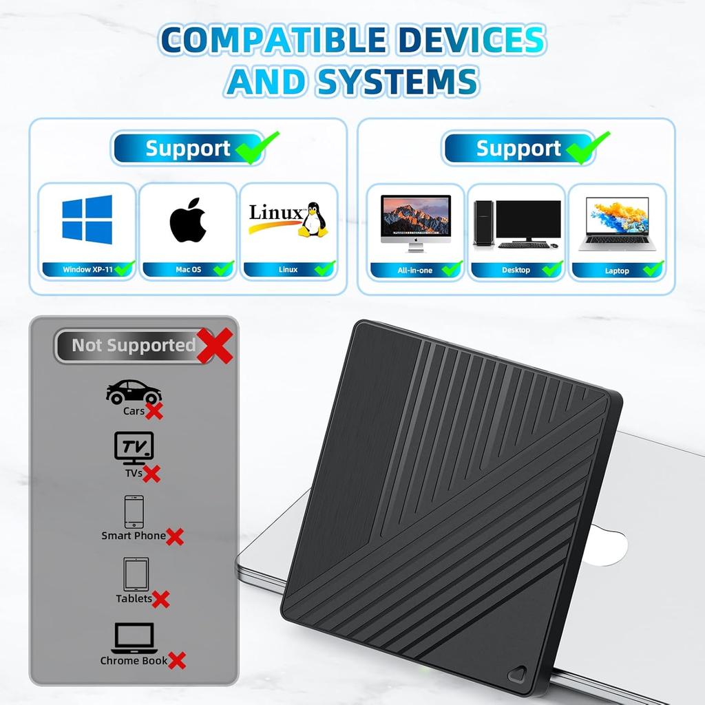 Внешний Blu-ray привод 5-в-1 USB 3.0 и USB-C DVD/CD рекордер BD ридер с 2 портами USB-A и кардридером SD/TF – для ноутбука ПК Mac