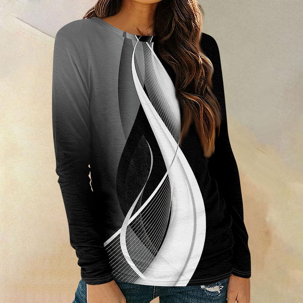 Женские рубашки с длинным рукавом и круглым вырезом, базовая футболка, повседневный топ, осенняя модная туника, облегающие футболки