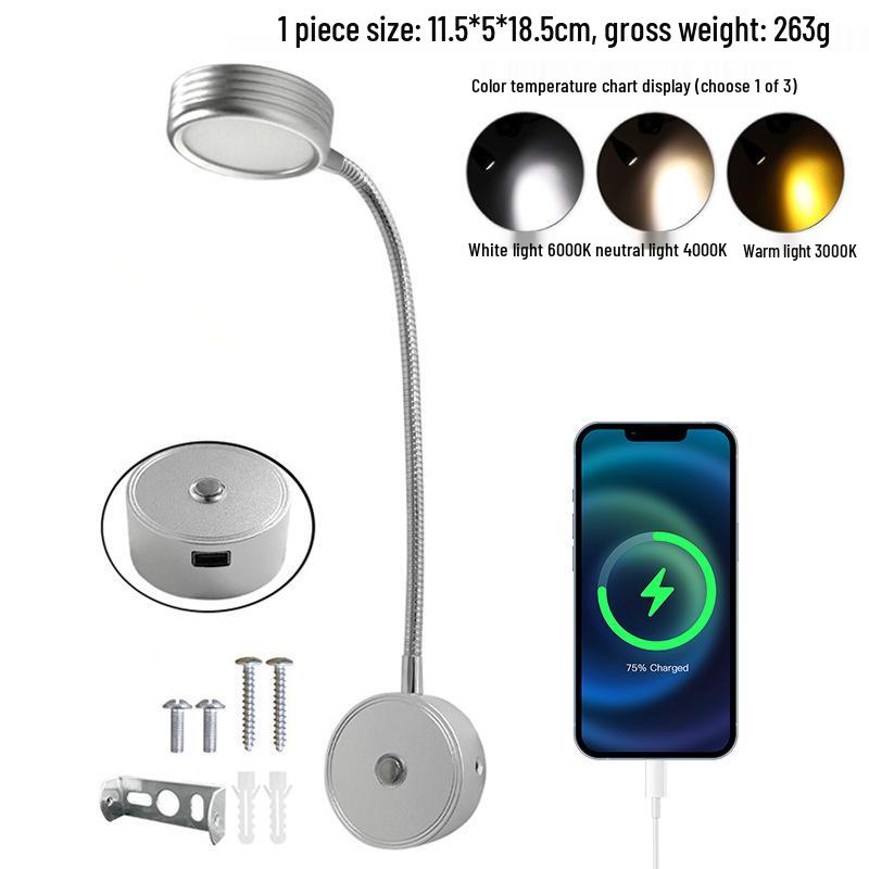 Светодиодный светильник для чтения на гибкой ножке для автодомов и лодок с сенсорным диммированием