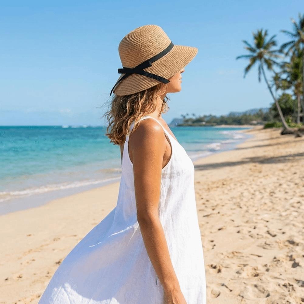 Wide Brim Straw Weave Sun Hat Bow Fisherman Hat Fashion Sunscreen Bucket Hat Outdoor