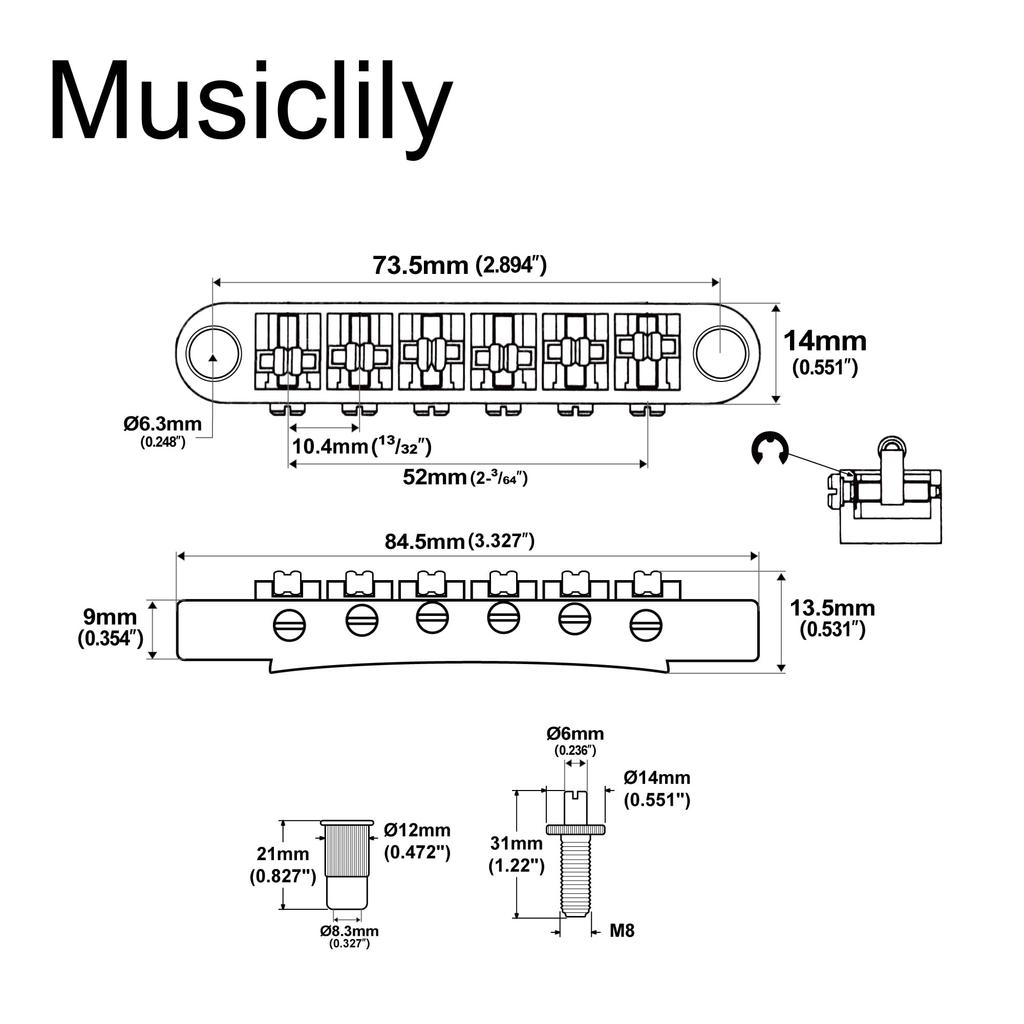 Musiclily Pro Pitch Roller Saddle Bridge for and Les Paul SG Electric Nickel 10.4mm Tune-O-Matic LP, Epiphone, Guitars,