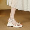 Sandals Women's Summer New Toe One-word Buckle with Pearl White Sandals Fairy Wind Platform Beach Roman Shoes