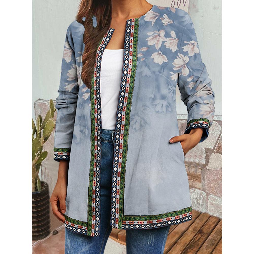 GMXIA Осень-зима винтажный этнический стиль принт большой размер куртка кардиган женская одежда