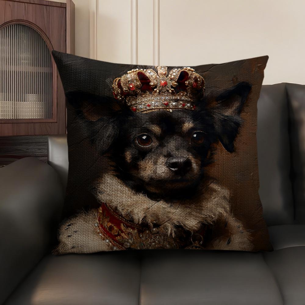 Renaissance Royal Dog Cushion Cover Natural Linen Organic Fabric DoubleSided Printing Sofa Home Decor Gift Pillow Case