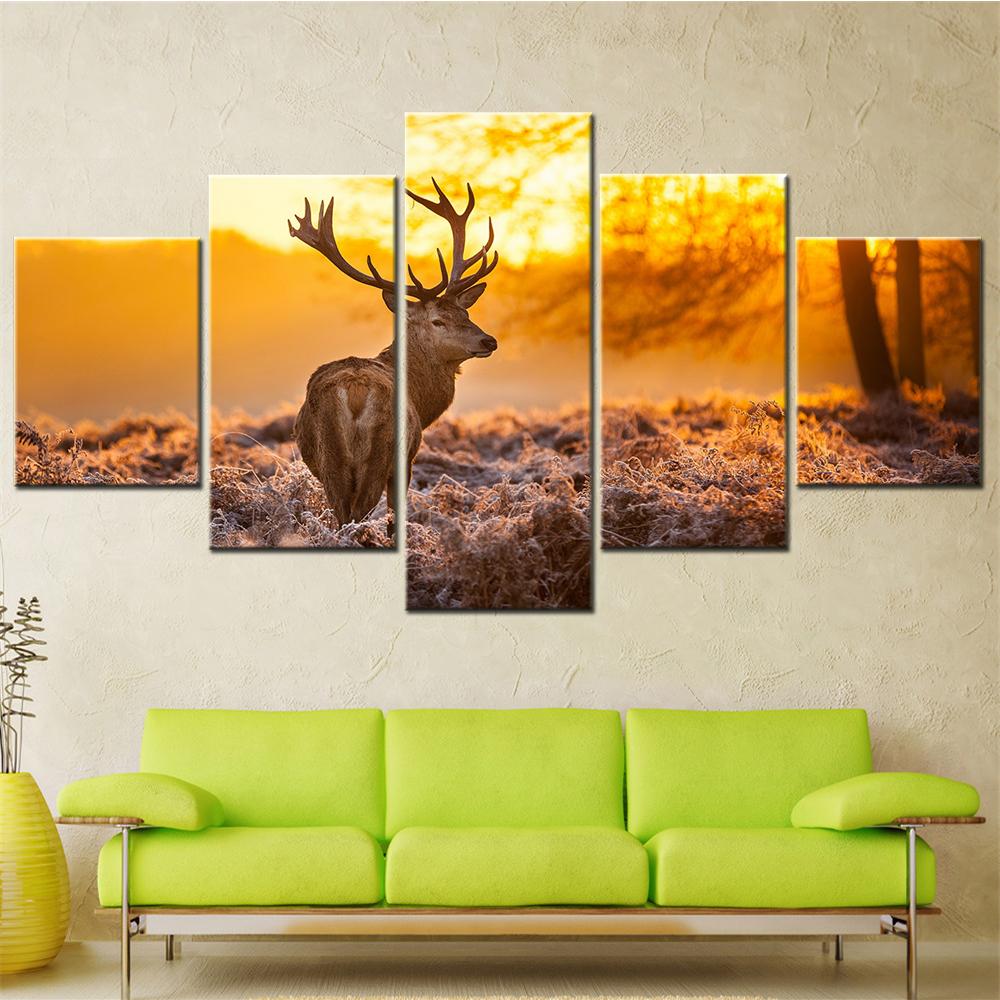 Deer Sunlight Wall Art Canvas Set Modular Posters Aesthetic Room Decor Modern Modular Canvas Pictures for Living Room Decoration