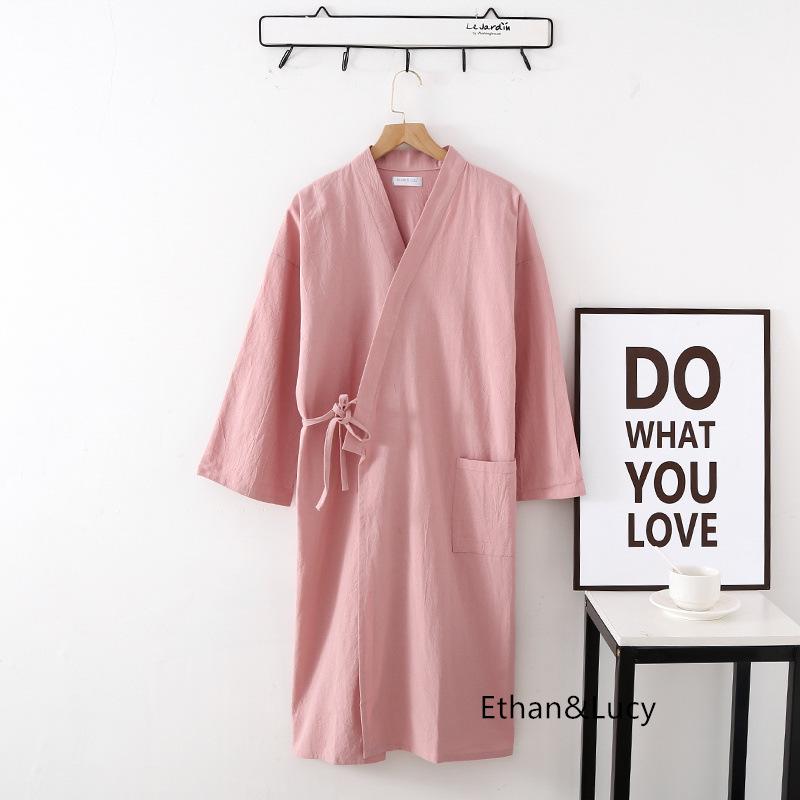 Ramie Cotton Long-Sleeve Bathrobe Nightgown
