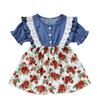 Для малышей, малышей, девочек, цветочные кружева, оборки, джинсовое платье, наряды принцессы, одежда