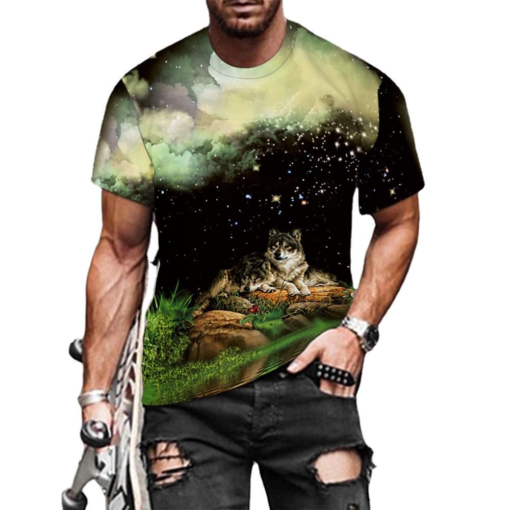 Летняя мужская футболка с 3D животным принтом, свободные топы с круглым вырезом и короткими рукавами для мужчин