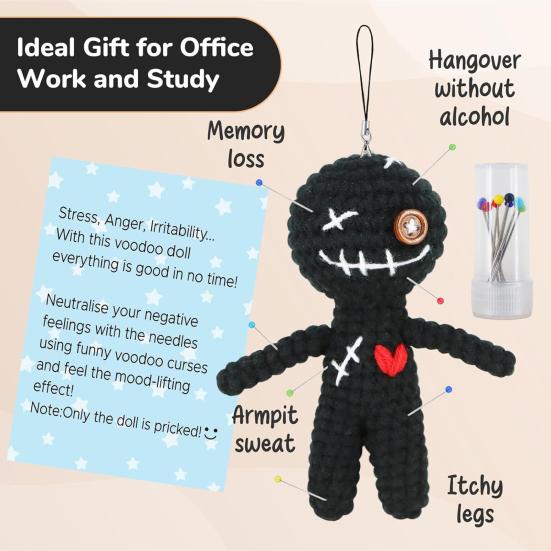 Positive Voodoo Doll Emotional Support Voodoo Doll with Pins Crocheted Voodoo Doll Inspirational Gift for Friends Colleagues Stress Relief
