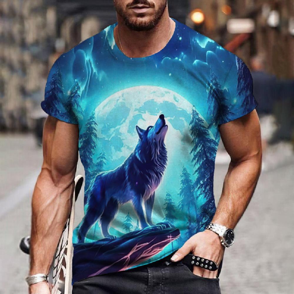 Футболка с изображением волка для мужчин, винтажный топ с коротким рукавом и принтом животных, повседневная мужская футболка с 3D-принтом, свободная футболка для мужчин, одежда