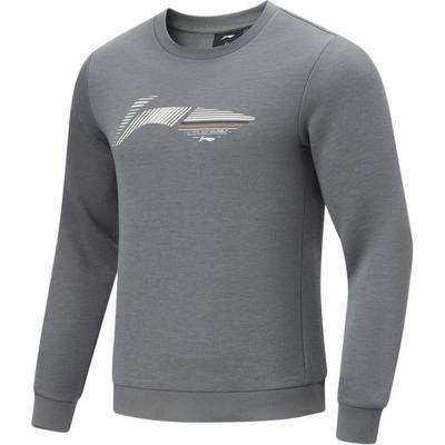 Li Ning Fitness Series Logo Повседневная удобная толстовка с круглым вырезом и длинным рукавом Мужская толстовка Shadow-Gray AWDU397-4