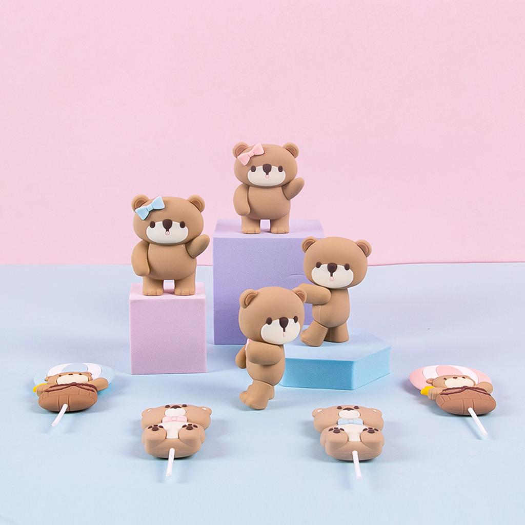 Pink Blue Bear Cake Decorations Mini Bear Figurine cake toppers for baby shower Boy Girl First Birthday Party Decorations Kids