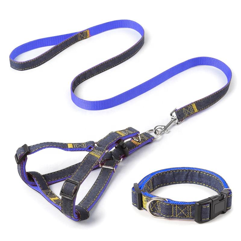 Premium Quality Durable Denim Dog Leash Harness Set Stylish Fur Collar Simple Design Small Medium Sizes for Cats Furry Friends