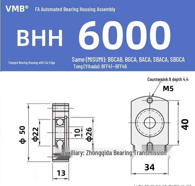 BHH BFF43 Double-Sided Flange Bearing Mount with Snap Ring - Single Bearing Block Assembly