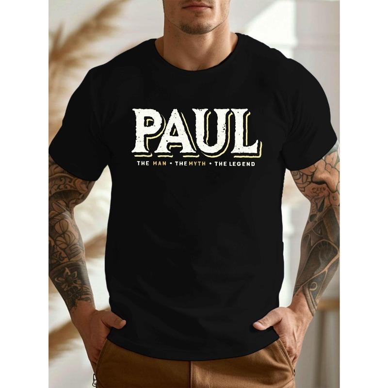 Европейские размеры Мужская футболка Paul The for Man The Myth The Legend с принтом - Легкая эластичная повседневная с круглым вырезом с коротким рукавом