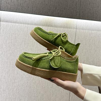 Модная женская обувь AIYUQI Лоферы Замша Натуральная кожа 2025 Британский стиль Шнуровка Студенческая обувь Женская Большой размер Классическая женская обувь