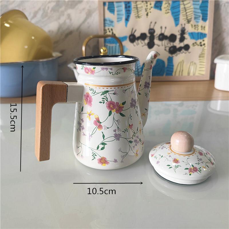 Винтажный эмалированный кофейник и чайник для индукционной плиты, подходит для использования в отеле и дома