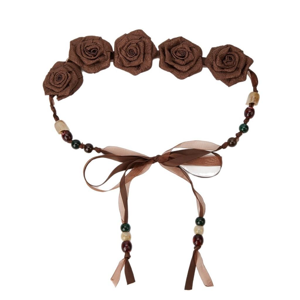 Beads Flower Shape Faux Leather Waist Belt For Dress Accessories Gift Fashion