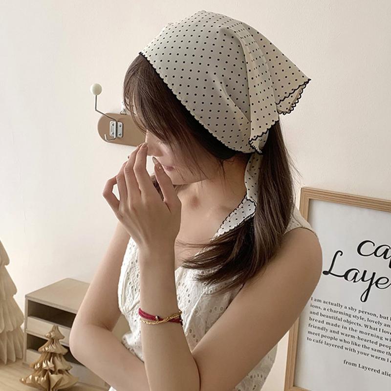 Korean Sweet Neckerchief Polka Dot Headband Turban Fashion Fresh Small Scarf Thin Striped Triangular Hair Band Girls Headscarf
