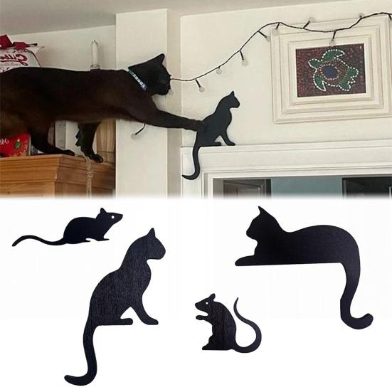 3/4Pcs Halloween Black Cat Decor Wooden Cat Silhouette Door Corner Decor Scary