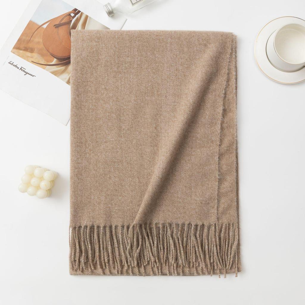 Solid Color Imitation Cashmere Scarf with Tassels - Unisex Winter Shawl