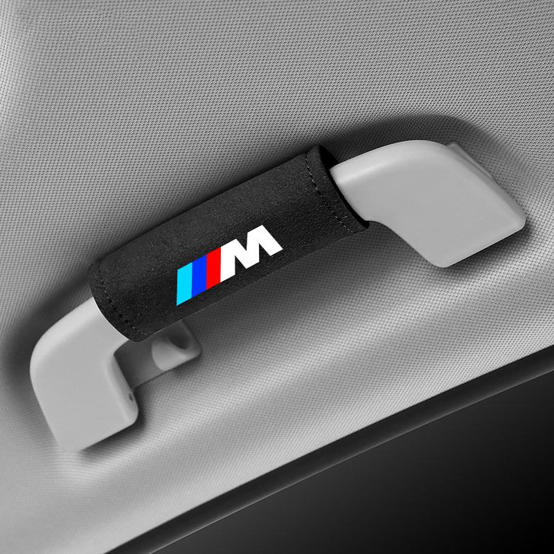 ORWI7 For BMW M LOGO Leather Car Roof Armrest Inner Door Pull Handle Protection Case Suede Cover 1 3 5 7 Series X1 X3 X5 X6 M Sports