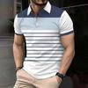 Stylish Striped Print Men's Polo Shirt Casual Buttons Tops Street Daily Oversized Man Clothing Golf Shirt Summer Pullover