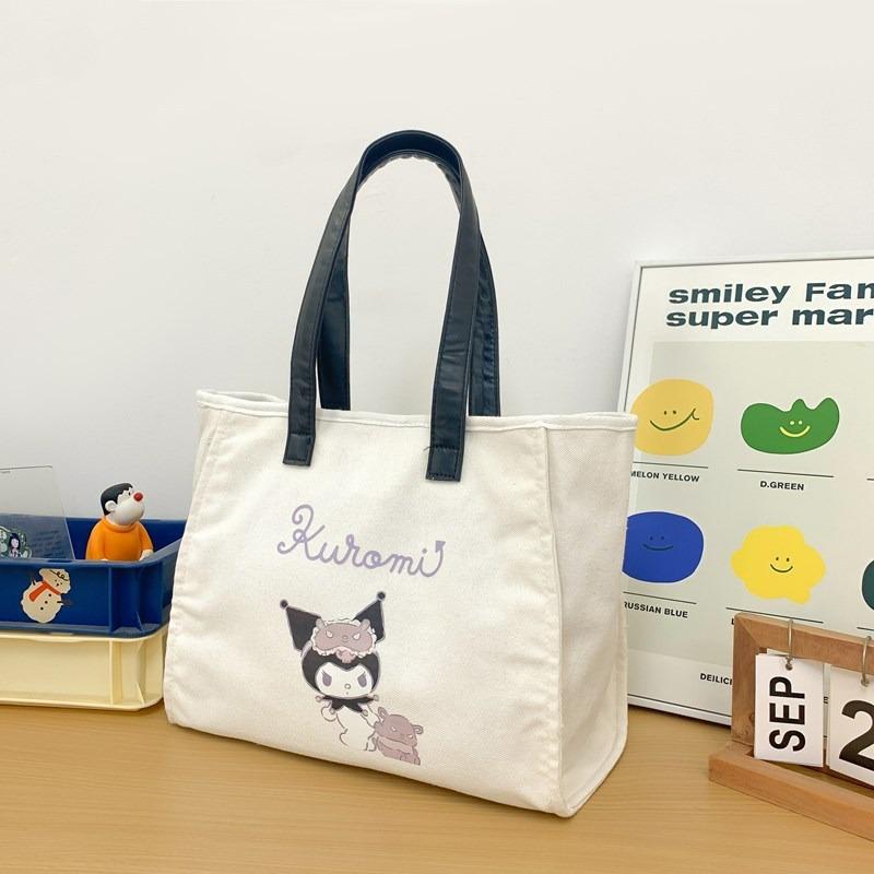 Новая милая холщовая сумка-тоут в мультяшном стиле, большая вместительная сумка через плечо для женщин, для офисных работников и для поездок на работу