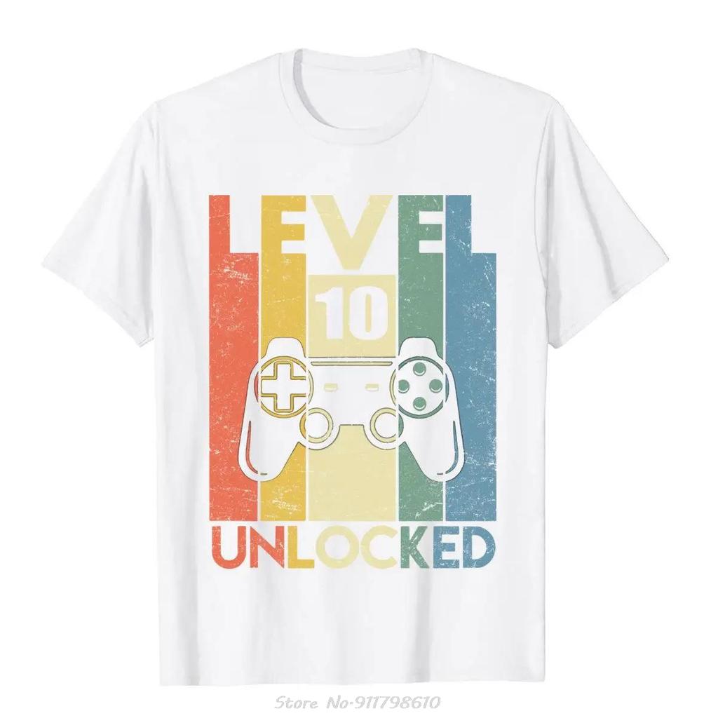 Level 10 Unlocked T-Shirt Funny Video Gamer 10th Birthday Gift Sweatshirt Tops Tees Cotton Men T Shirt Funny Casual Tshirt