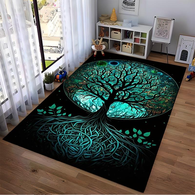 "Tree of Life Pattern Carpet with Glowing Roots and Starry Sky Design" Suitable for use as an anti-slip for living room bedroom sofas